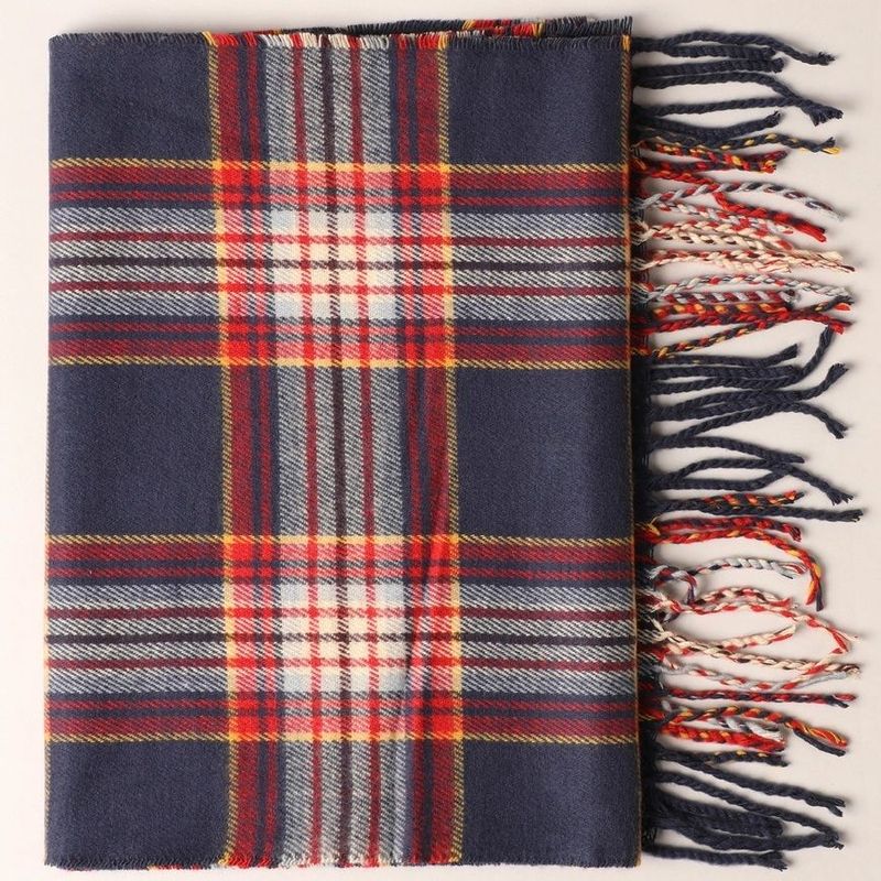 Navy Gold Plaid Scarf