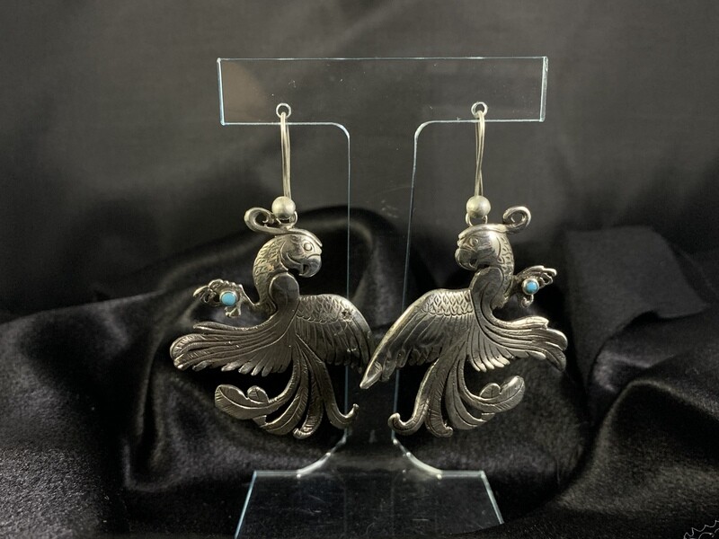 Parrot Sterling Silver Earrings with Turquoise