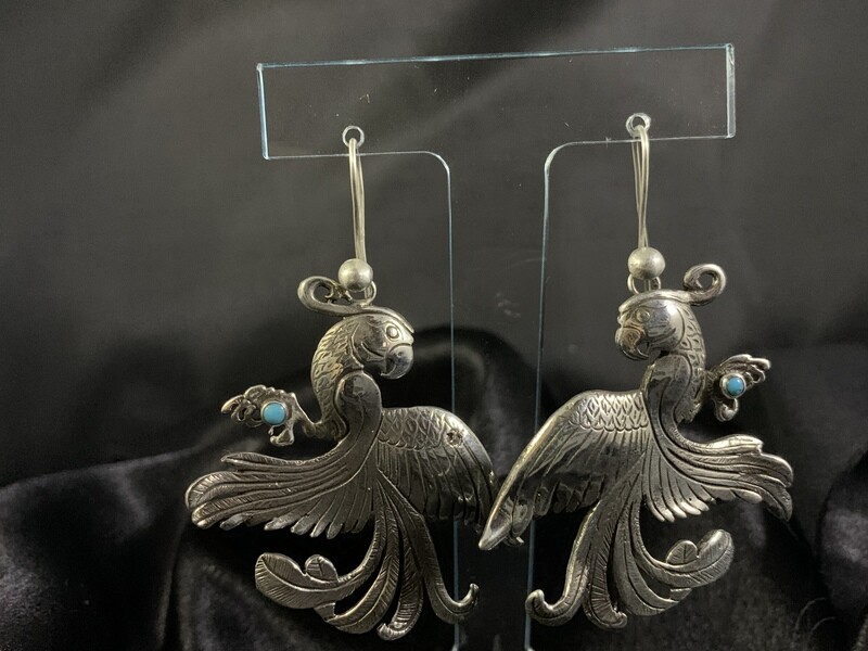 Parrot Sterling Silver Earrings with Turquoise