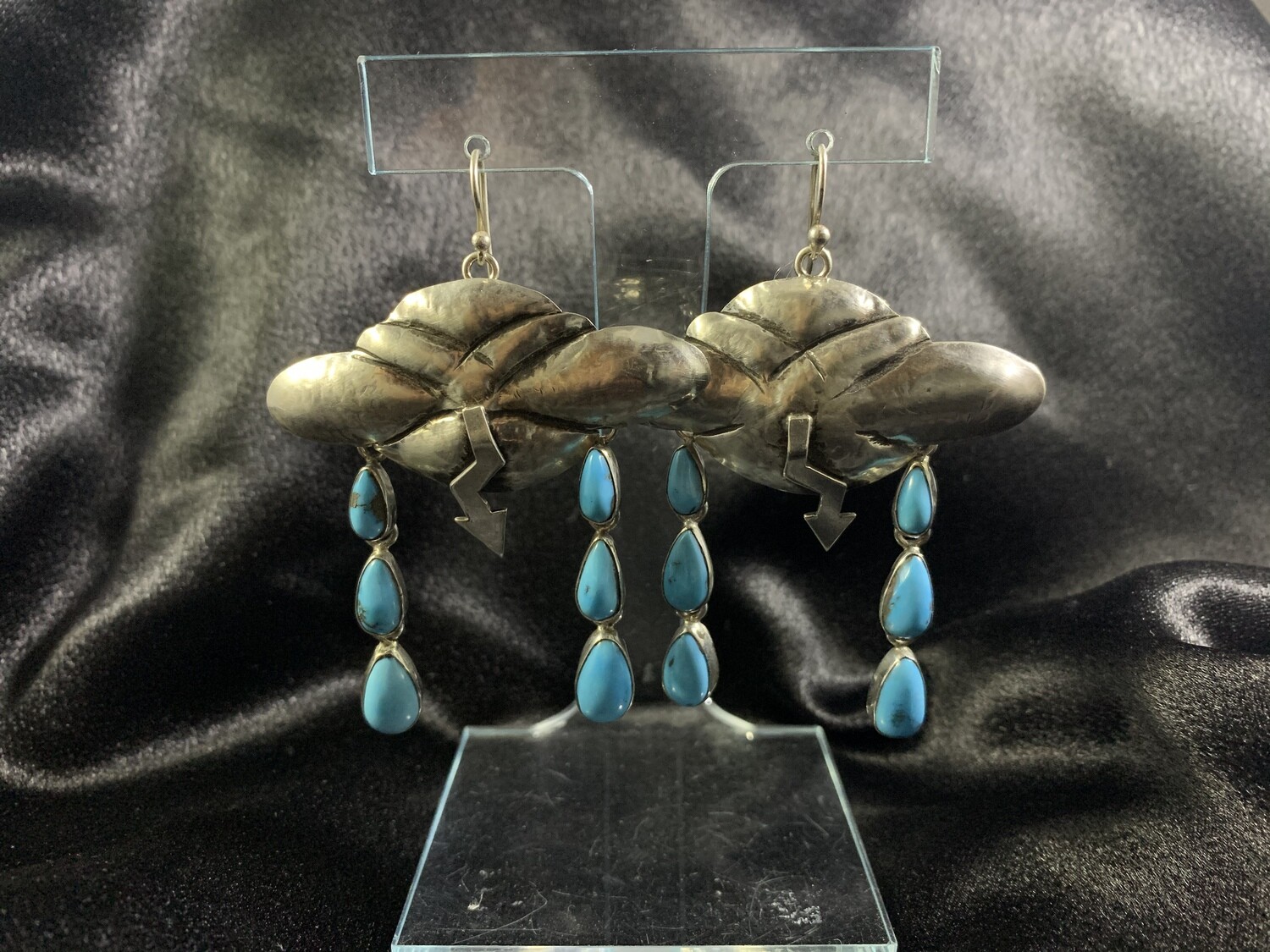 Sterling Silver and Sleeping Beauty Turquoise Rain Cloud Earrings (SO)