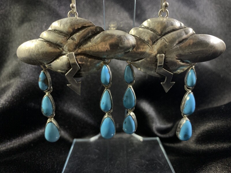 Sterling Silver and Sleeping Beauty Turquoise Rain Cloud Earrings (SO)