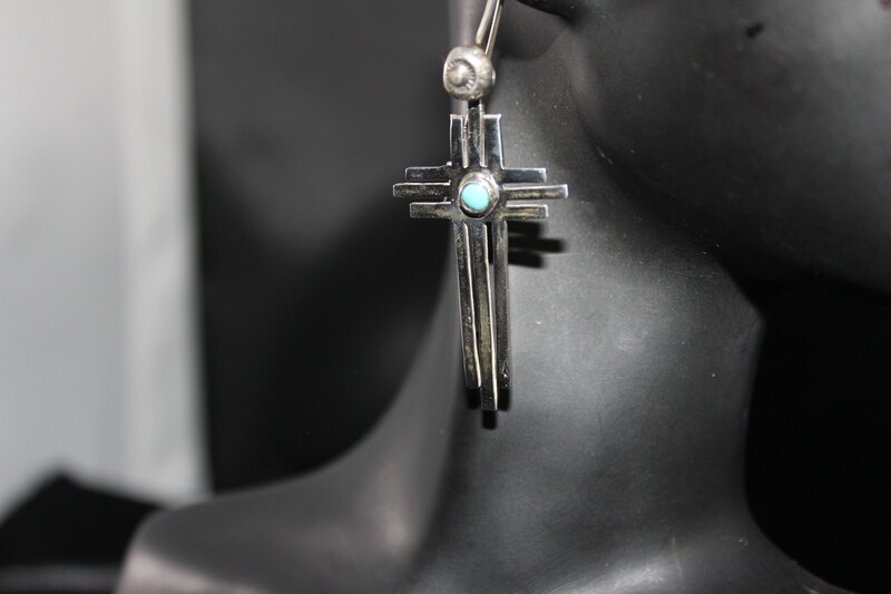 Sterling Silver Zia Cross with Turquoise Stone (SO)