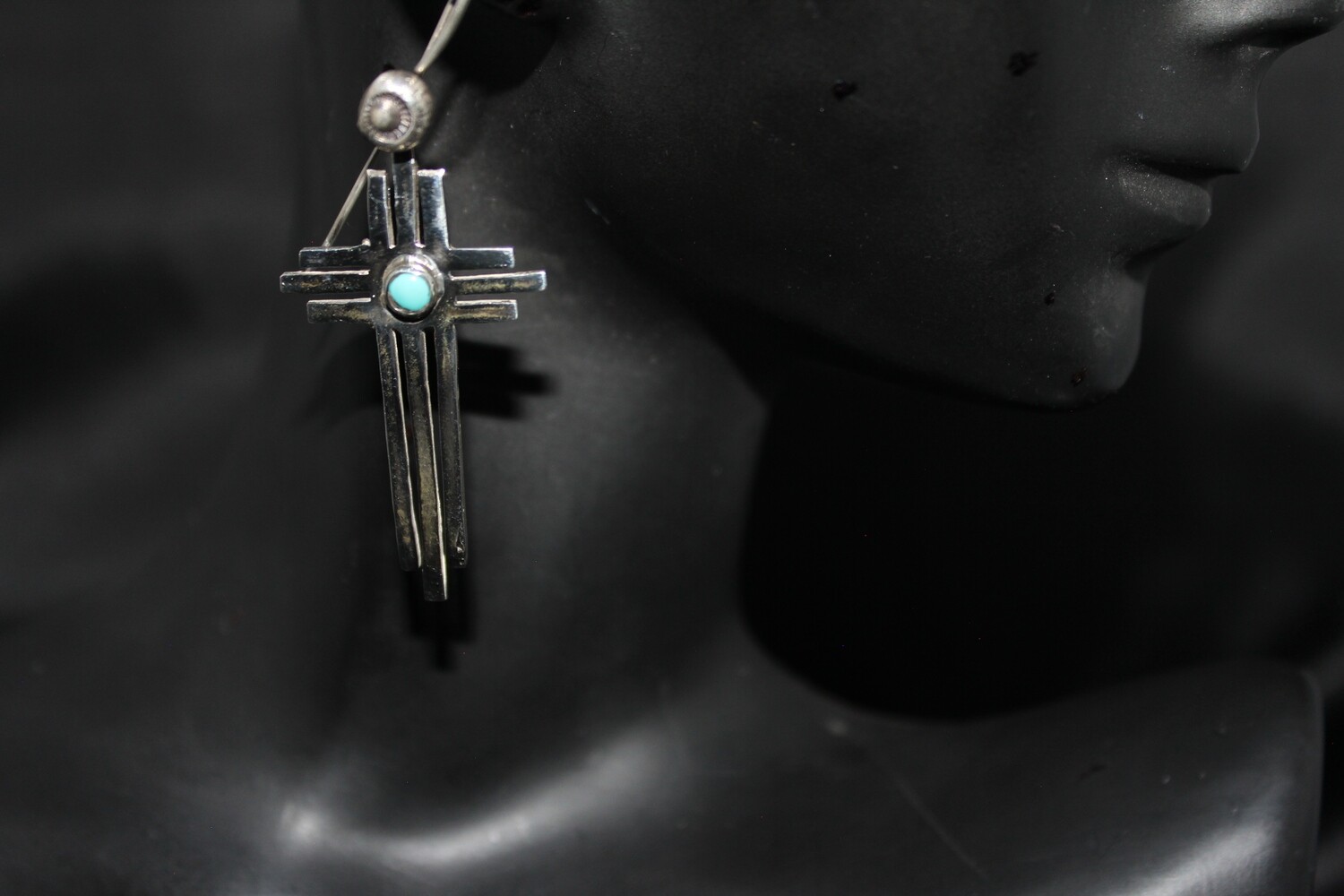 Sterling Silver Zia Cross with Turquoise Stone (SO)