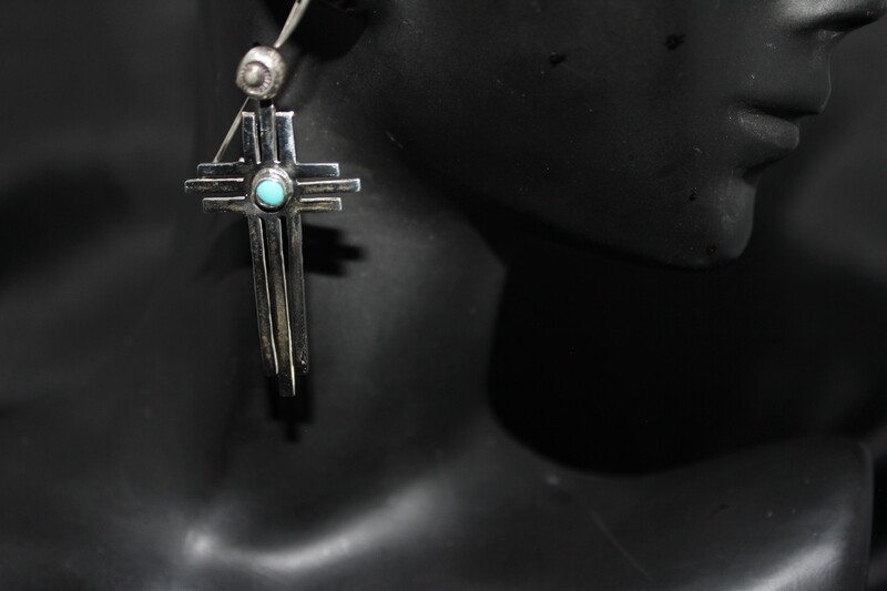 Sterling Silver Zia Cross with Turquoise Stone (SO)