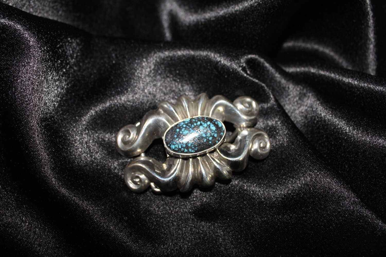 Sterling Silver and Spider Web Turquoise Belt Buckle (SO)