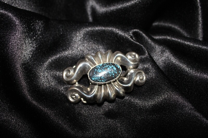 Sterling Silver and Spider Web Turquoise Belt Buckle (SO)