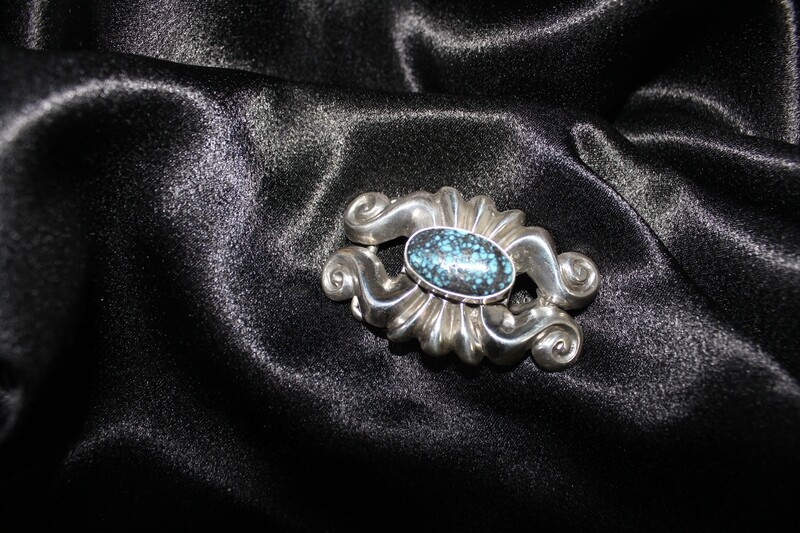 Sterling Silver and Spider Web Turquoise Belt Buckle (SO)
