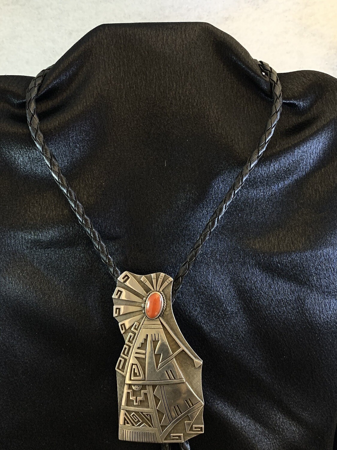 Milson Taylor Hopi Overlay Coral Bolo Tie