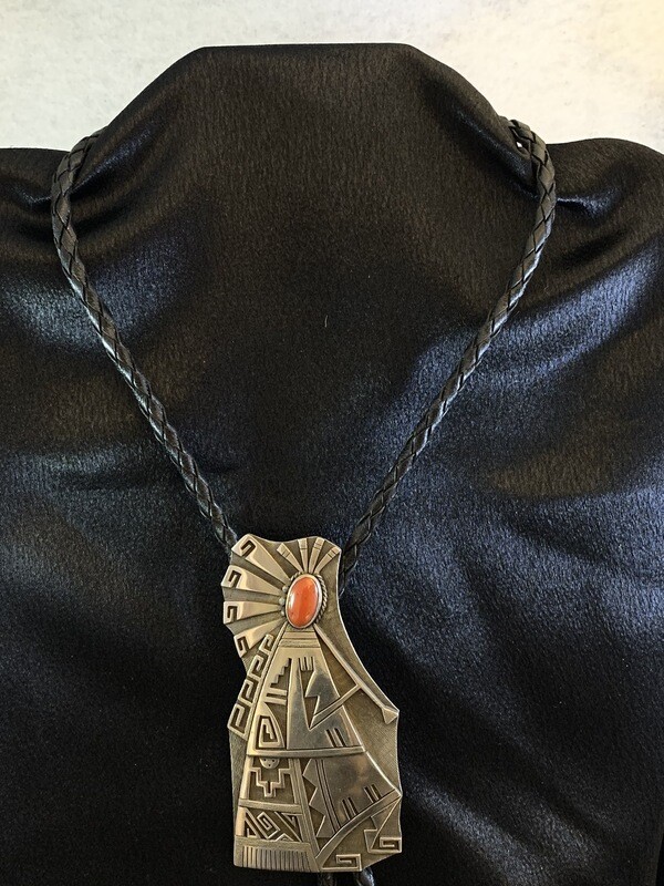 Milson Taylor Hopi Overlay Coral Bolo Tie