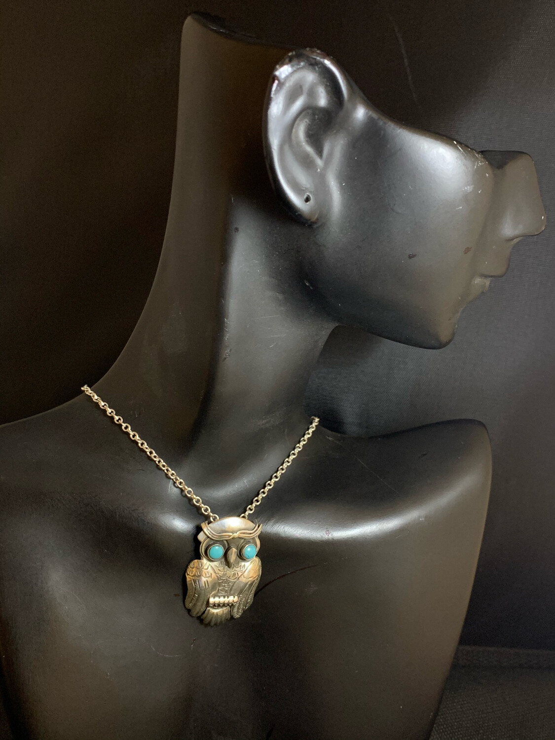 Sterling Silver Handmade Owl with Turquoise Eyes (SO)