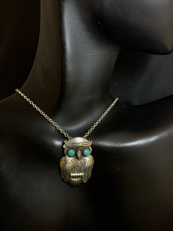 Sterling Silver Handmade Owl with Turquoise Eyes (SO)