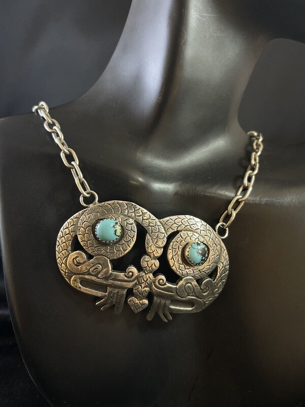 Sterling Silver Aztec Serpent Mask Pendant (SO)