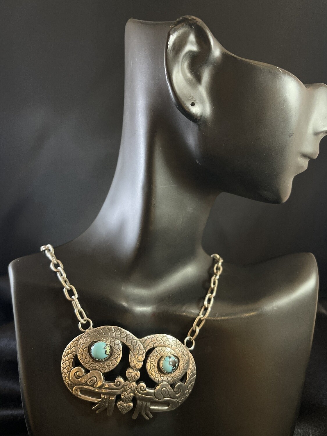 Sterling Silver Aztec Serpent Mask Pendant (SO)