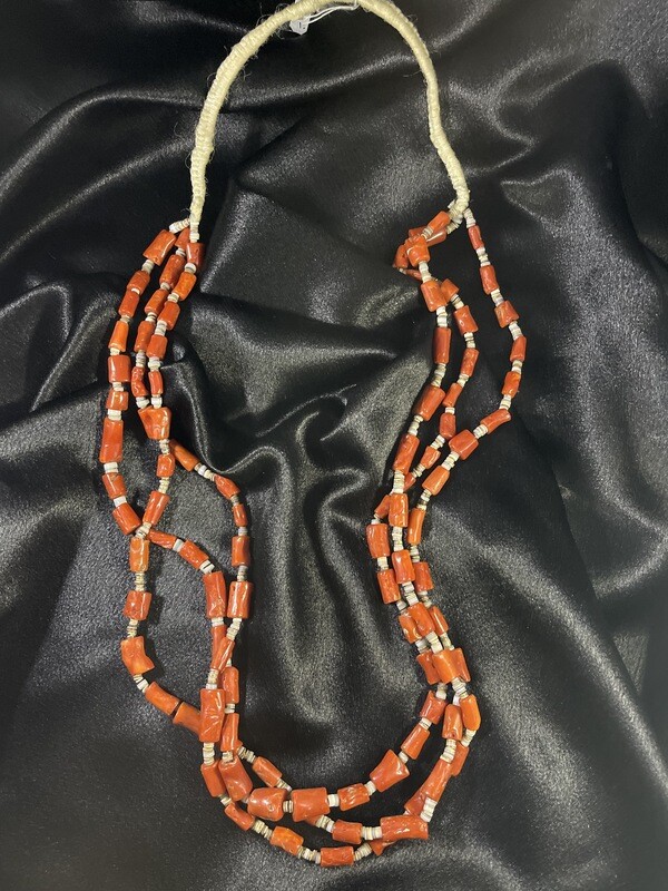 3 Strand Chunky Coral and Cowrie Shell Heishi Necklace
