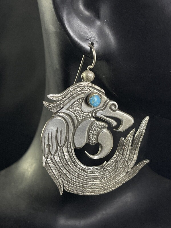 Sterling Silver Parrot Earrings with Turquoise Eyes (SO)