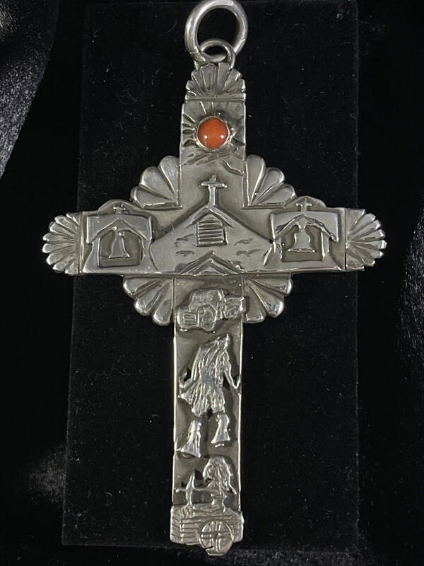 Sterling Silver "Chimayo" Cross with Coral (SO)