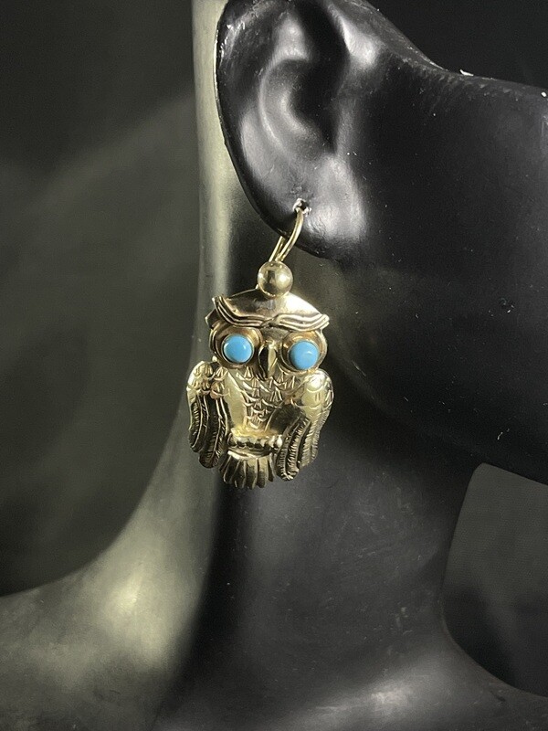 LM 14K Owl Earrings with Turquoise