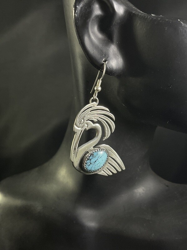 LM Sterling Silver and Turquoise Bird Earrings