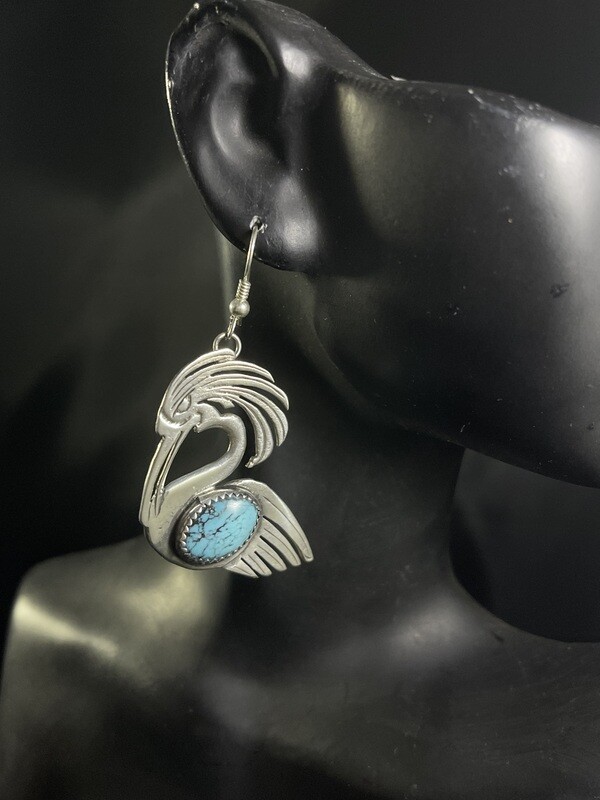 LM Sterling Silver and Turquoise Bird Earrings