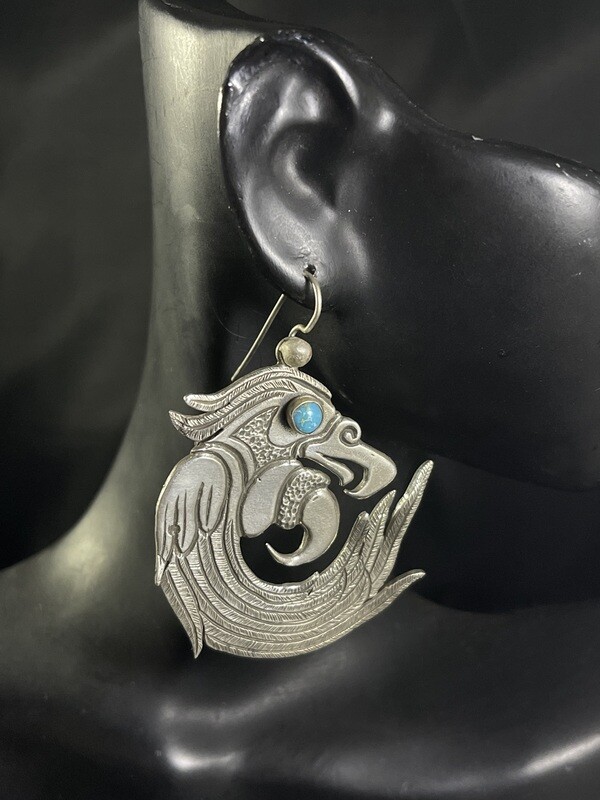 Sterling Silver Parrot Earrings with Turquoise Eyes (SO)