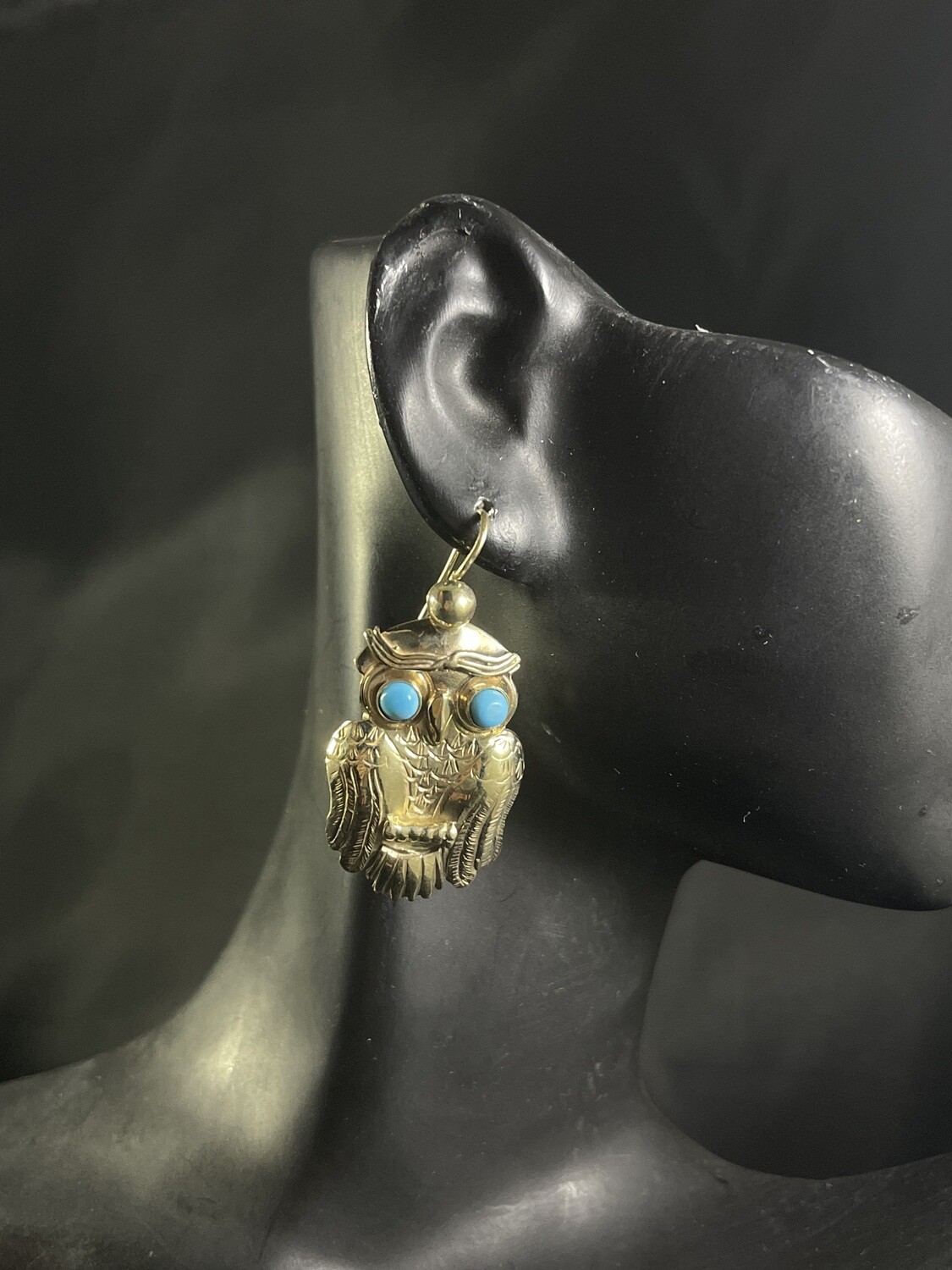 LM 14K Owl Earrings with Turquoise