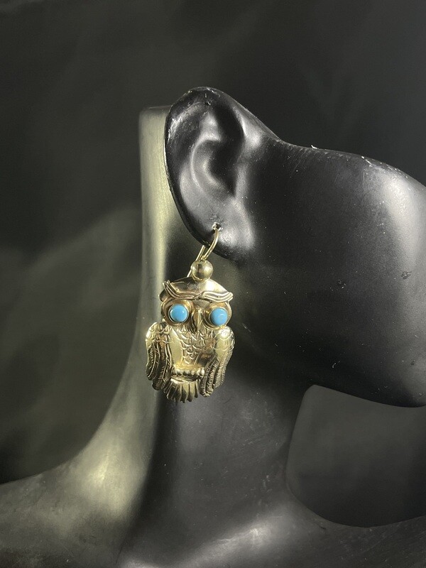 LM 14K Owl Earrings with Turquoise
