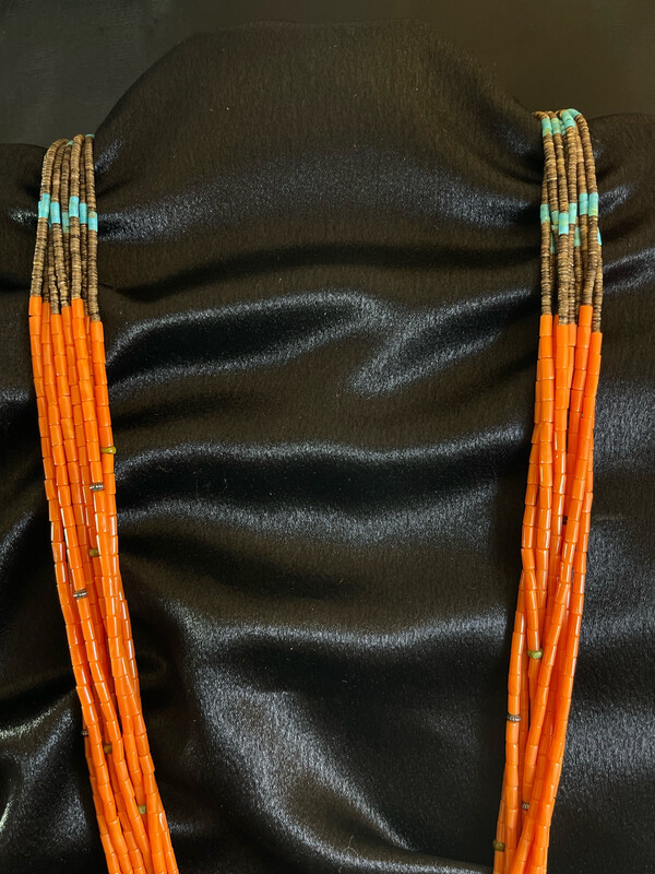 Santo Domingo Coral, Turquoise and Shell Necklace
