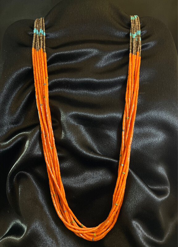 Santo Domingo Coral, Turquoise and Shell Necklace