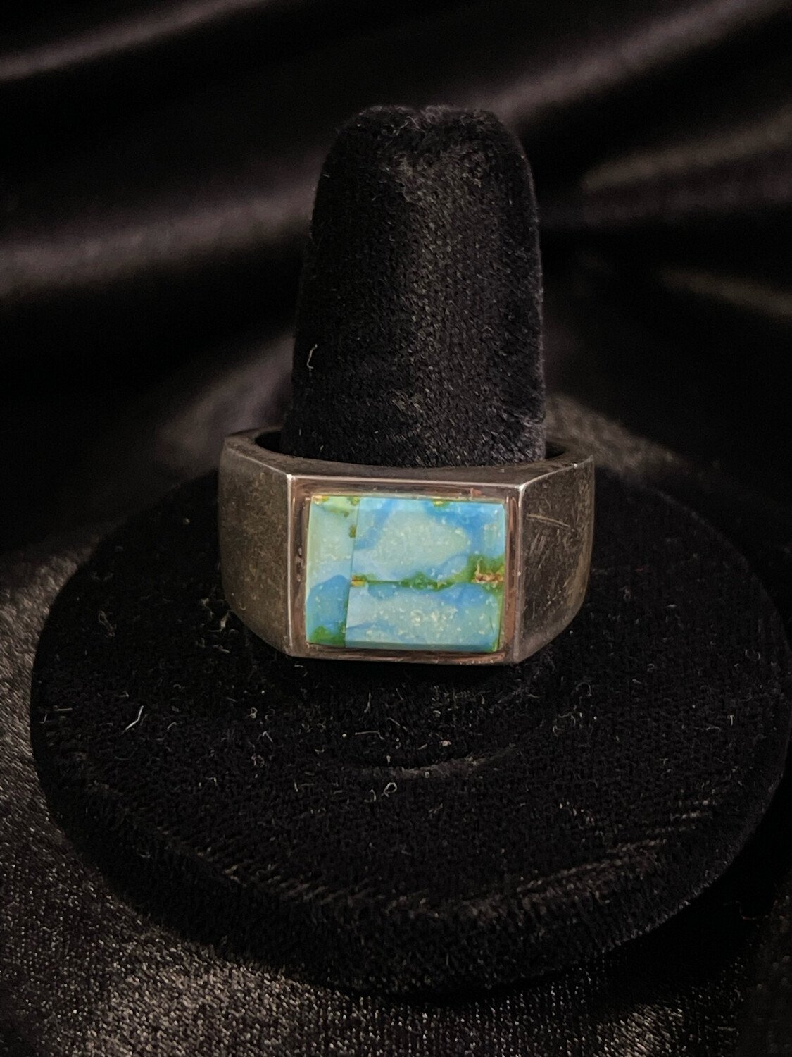 Turquoise and Silver Stamped Ring