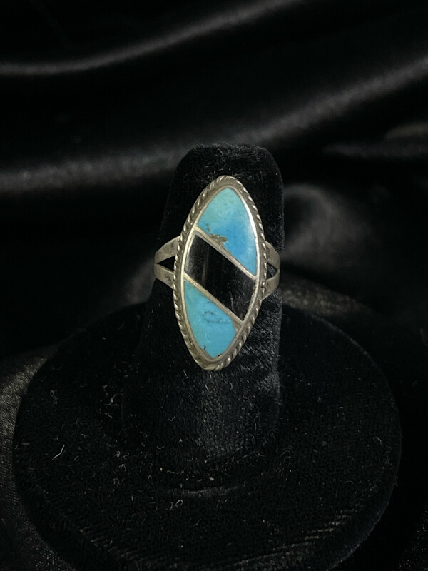 Sterling Silver Onyx And Turquoise Ring