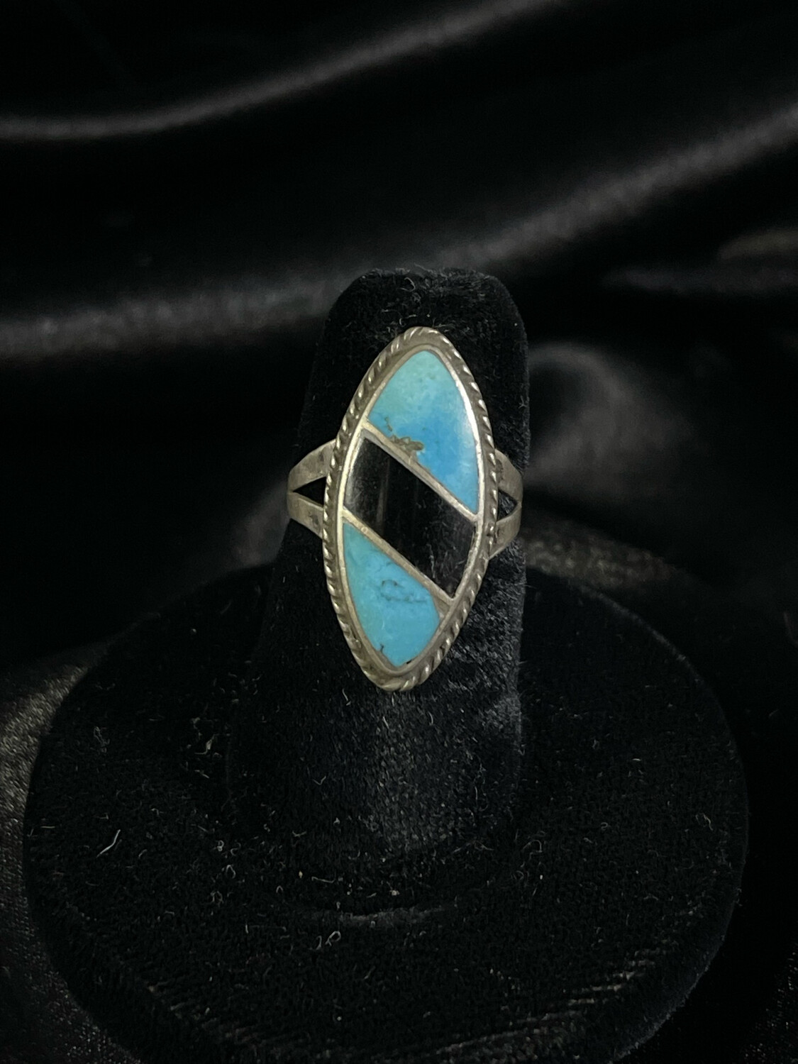 Sterling Silver Onyx And Turquoise Ring