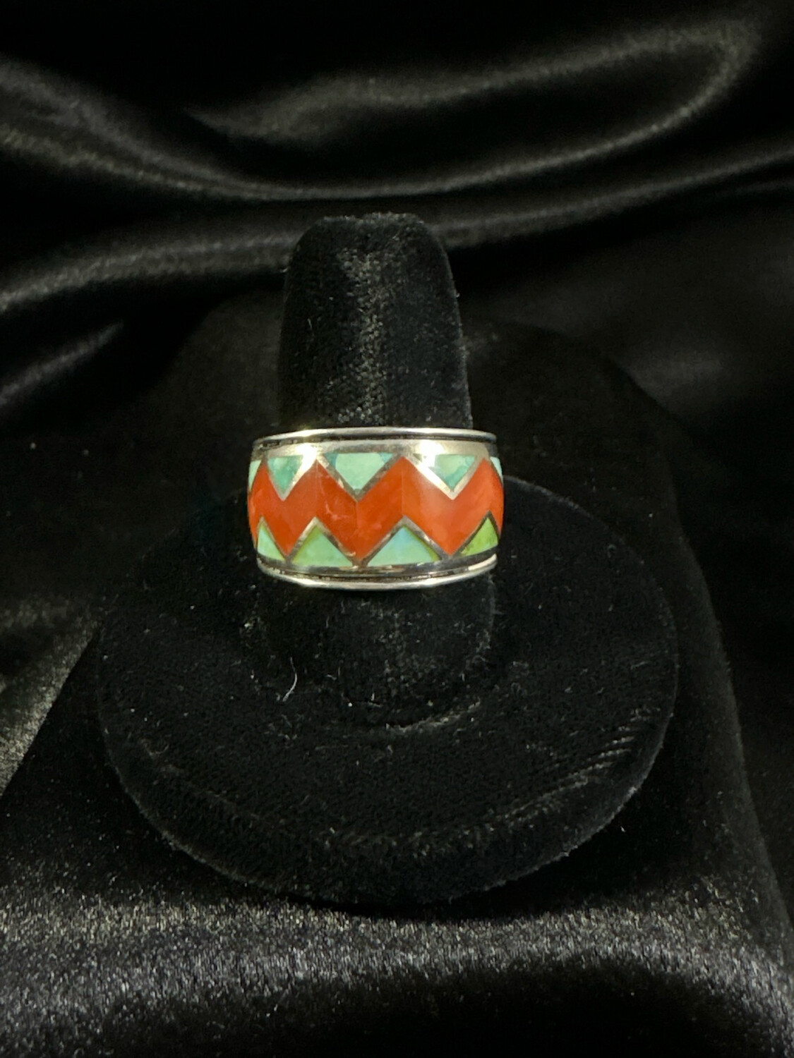 Coral And Turquoise Zigzag Ring
