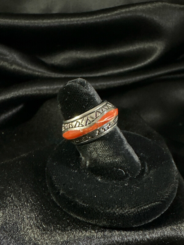 Sterling Silver and Coral Design Ring