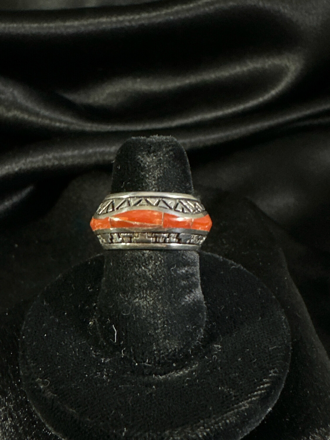 Sterling Silver and Coral Design Ring