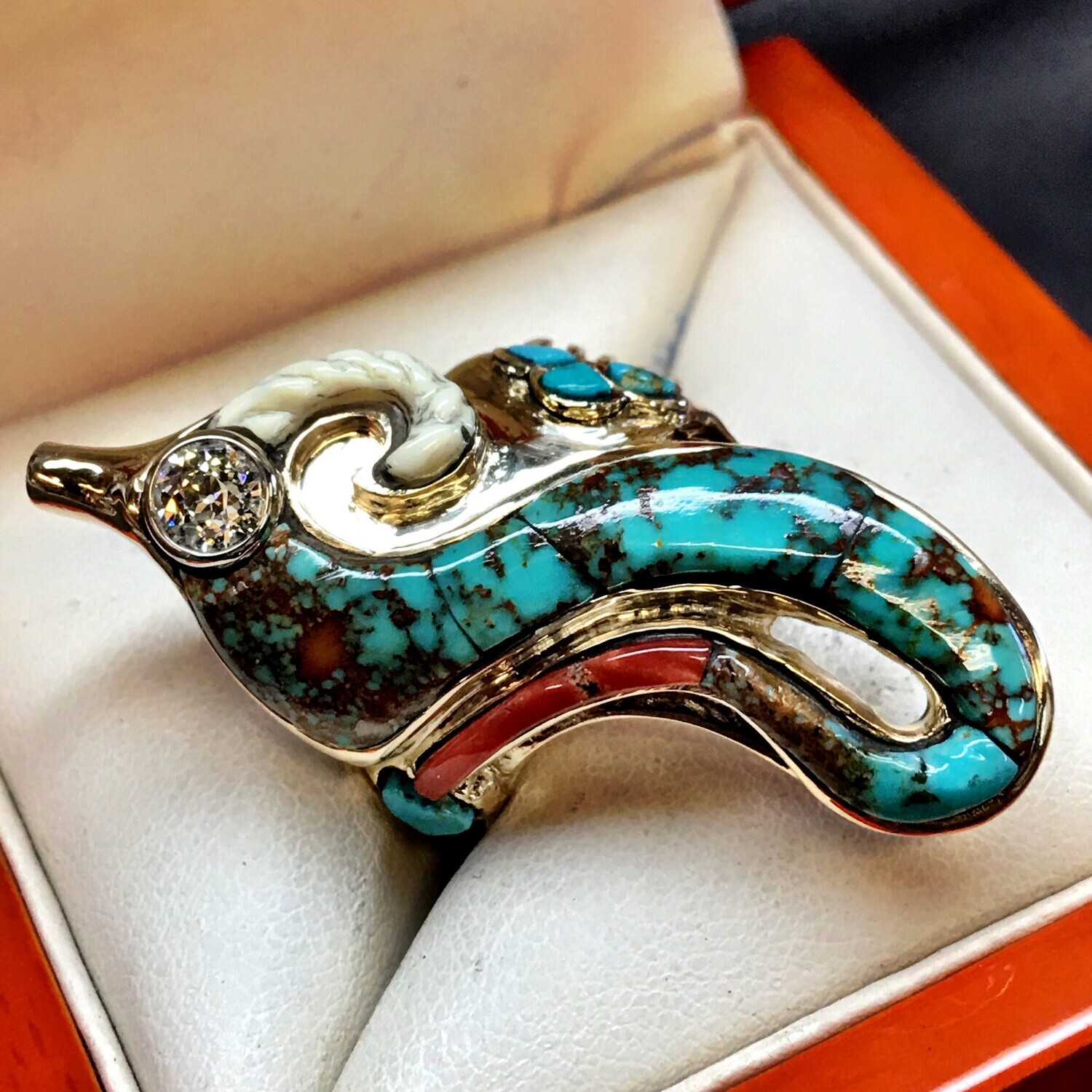 LM Avanyu Rain Serpent Ring in Turquoise and 14K Yellow Gold (SO)