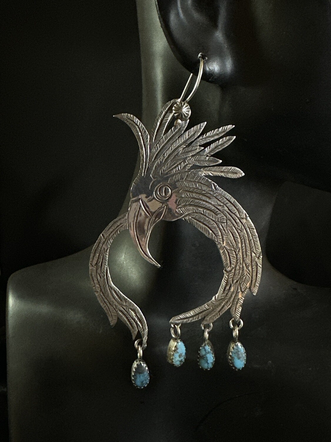 LM Sterling Silver Osprey Earrings with Bisbee Turquoise Cabochons