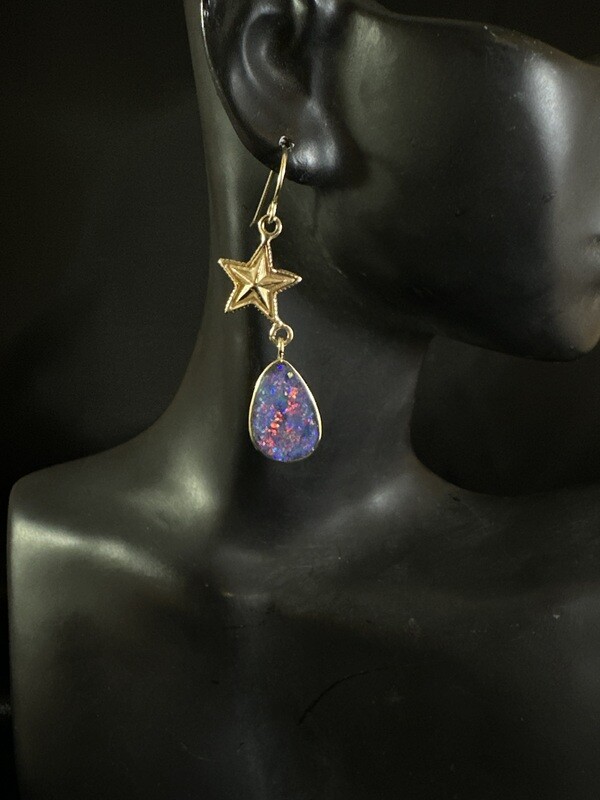 14K &amp; 18K Gold and Australian Opal Star Earrings