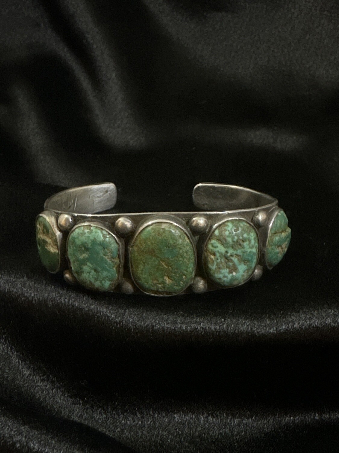 Hammered Coin Silver and Turquoise Bracelet