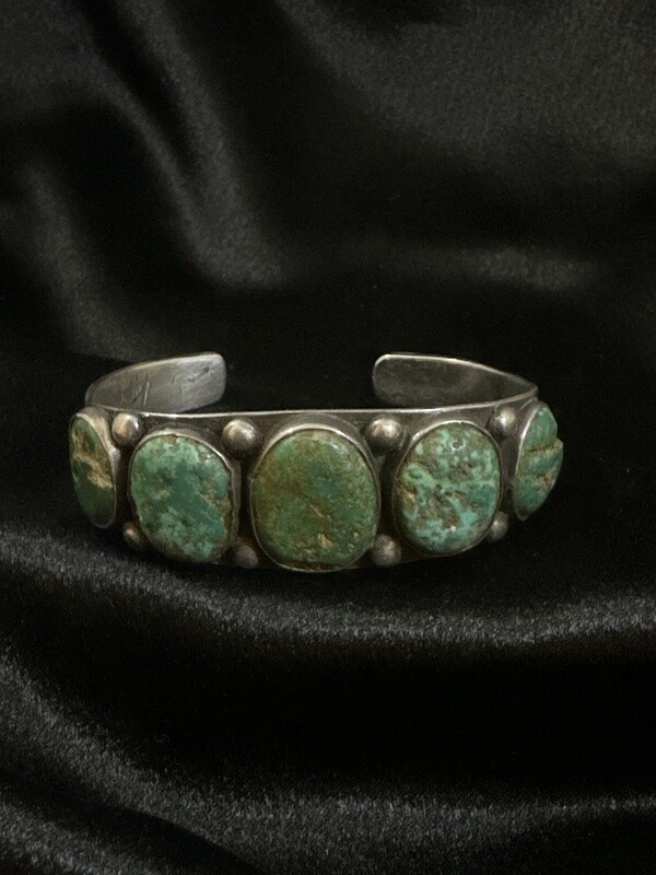 Hammered Coin Silver and Turquoise Bracelet