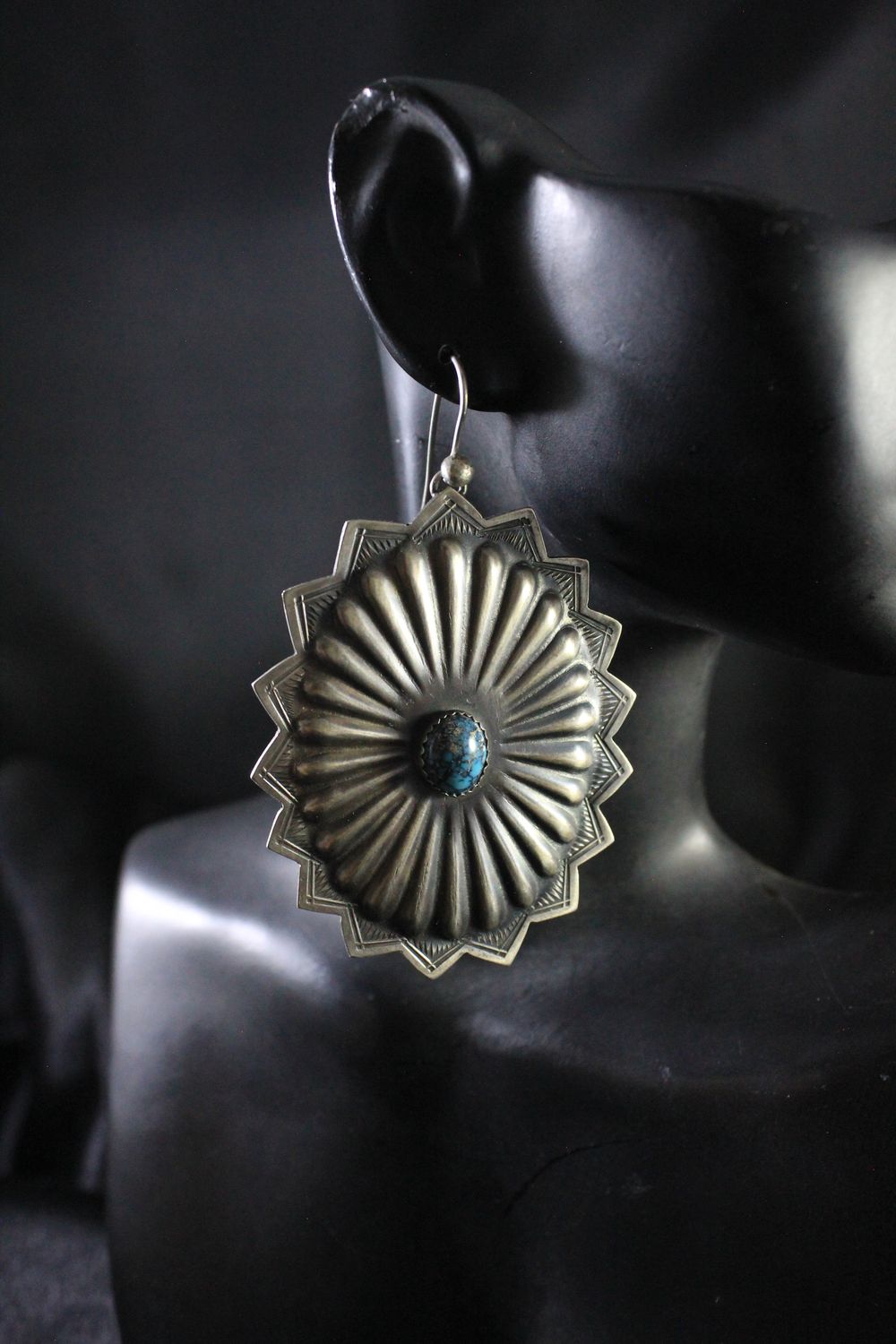 Sterling Silver and Spiderweb Turquoise Sunflower Earrings