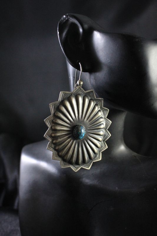 Sterling Silver and Spiderweb Turquoise Sunflower Earrings