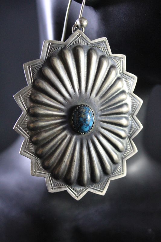 Sterling Silver and Spiderweb Turquoise Sunflower Earrings