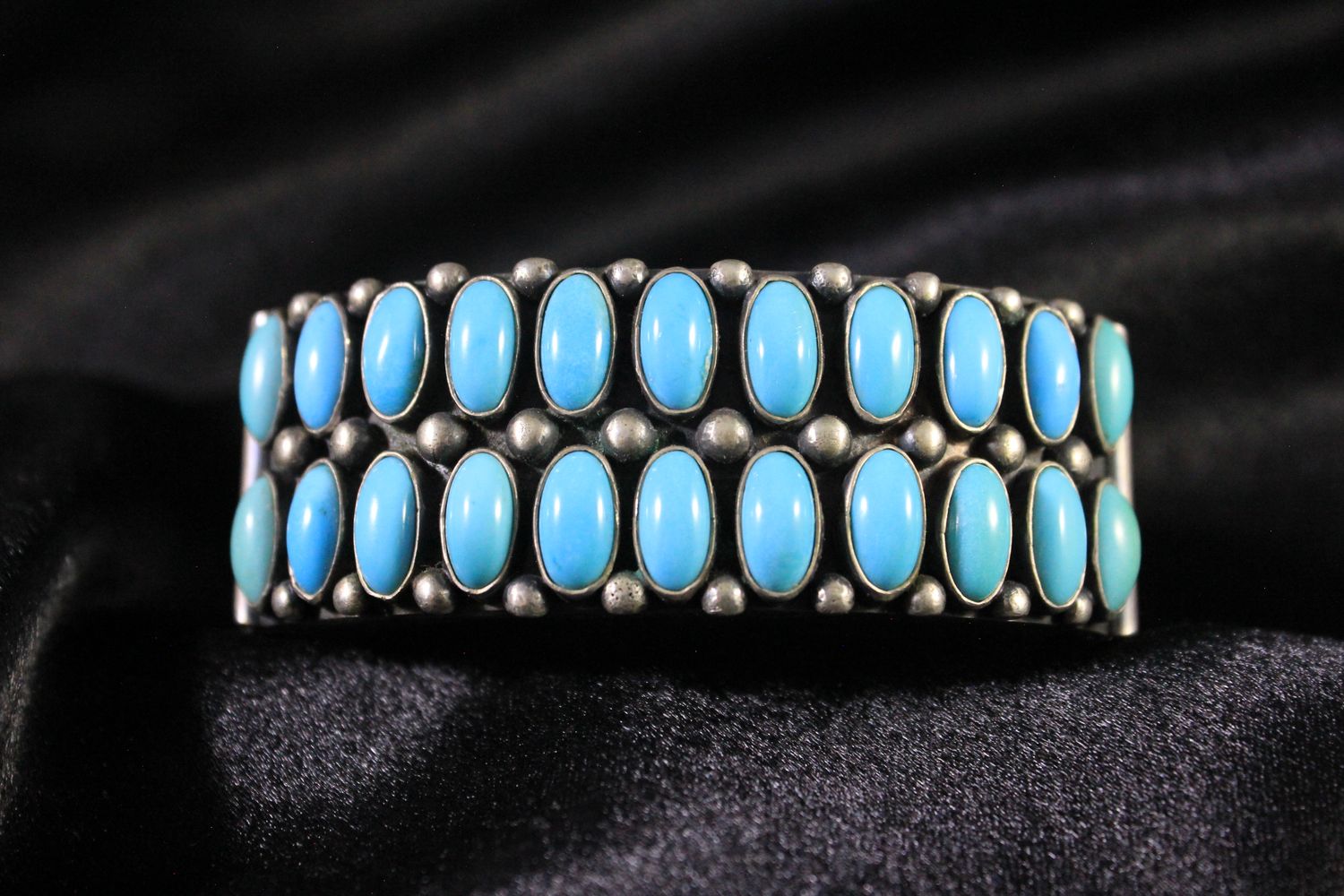 Sterling Silver and Turquoise Cabochon Stamped Bracelet