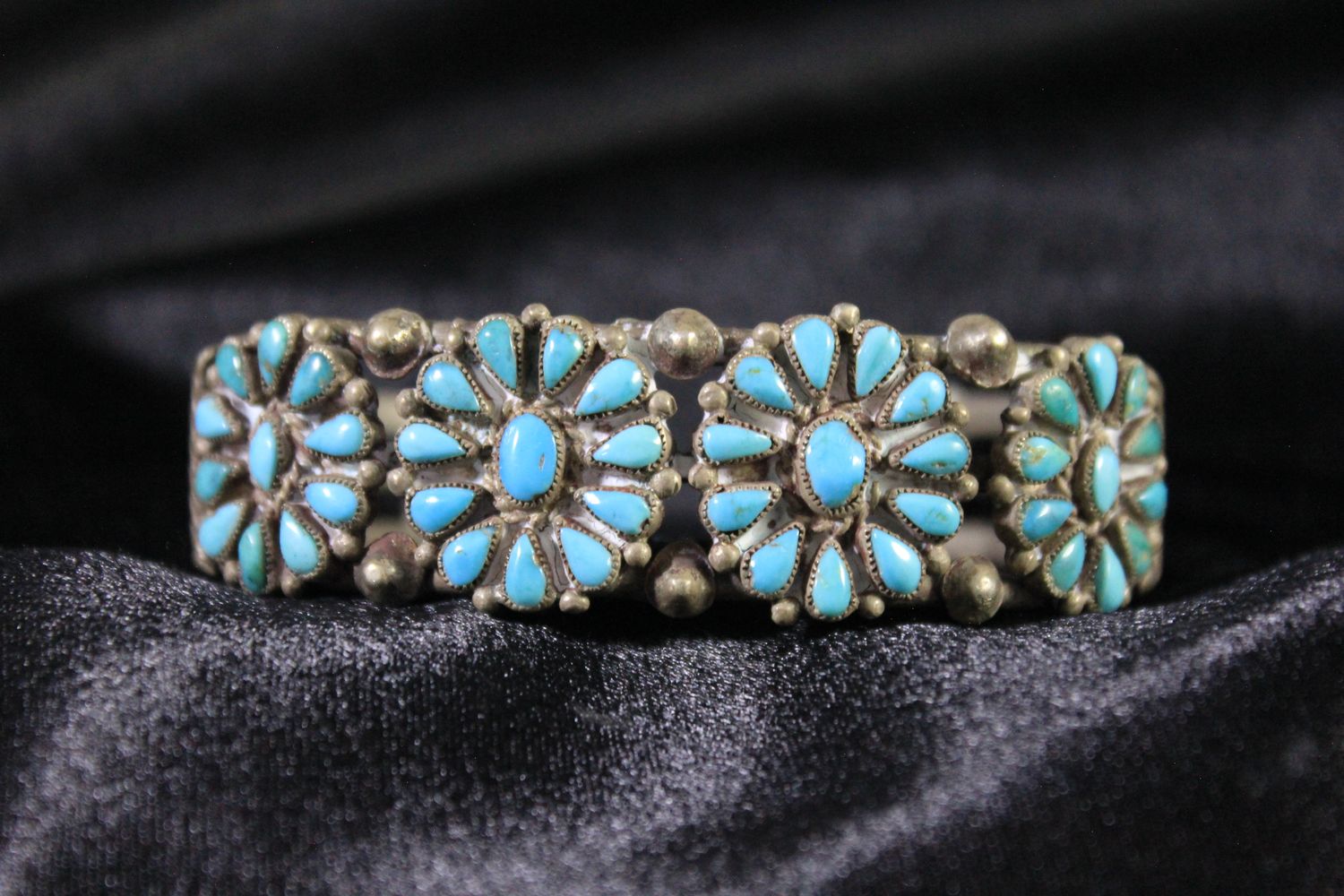 Sterling Silver and Turquoise Flower Cluster Bracelet
