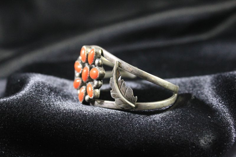 Sterling Silver &amp; Coral Flower-Shaped Bracelet