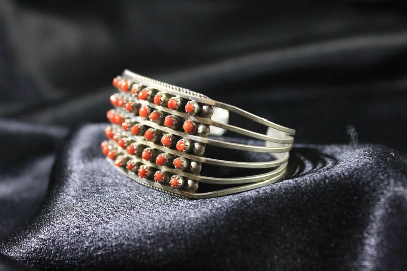 Sterling Silver and Coral Cabochon Bracelet
