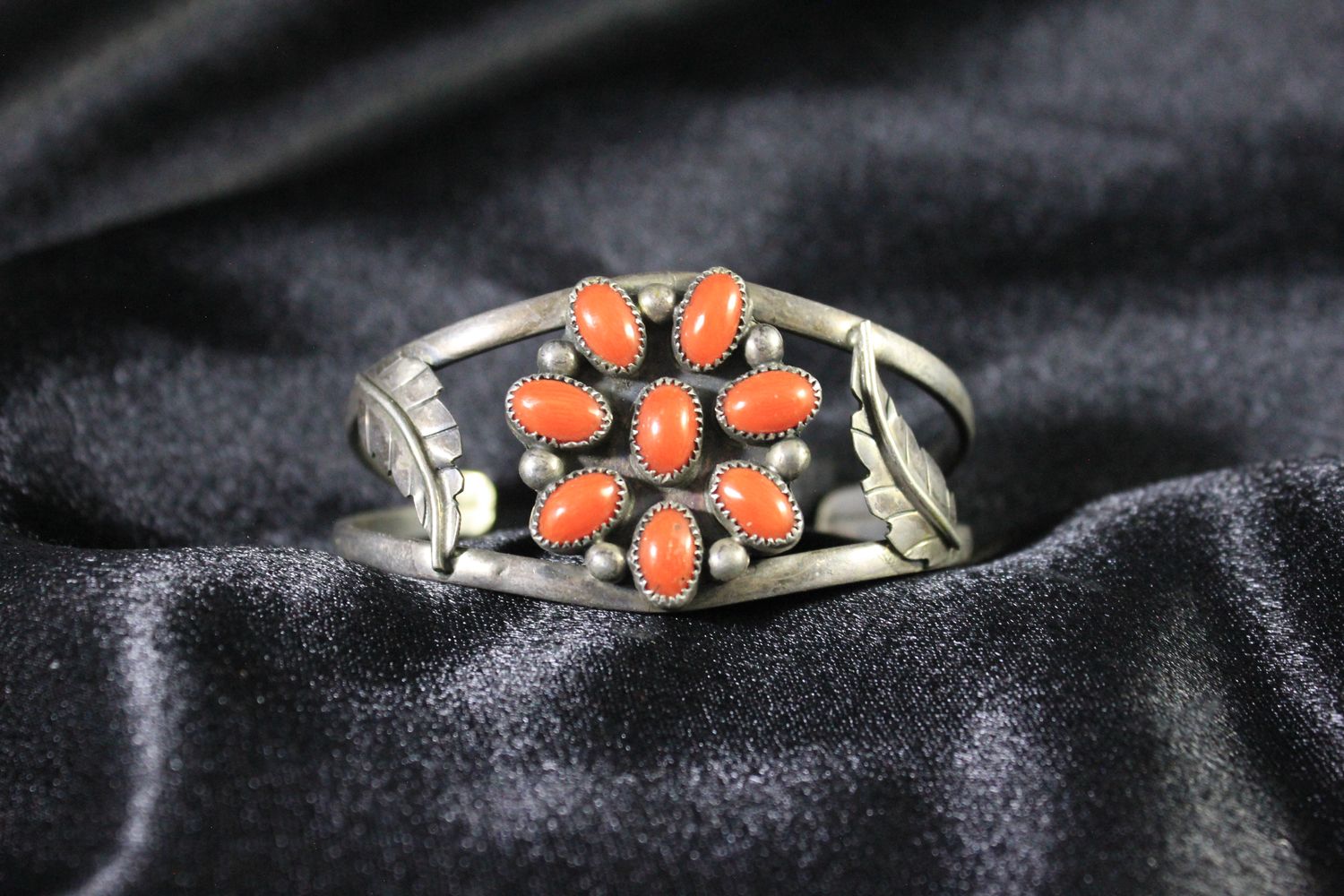 Sterling Silver &amp; Coral Flower-Shaped Bracelet