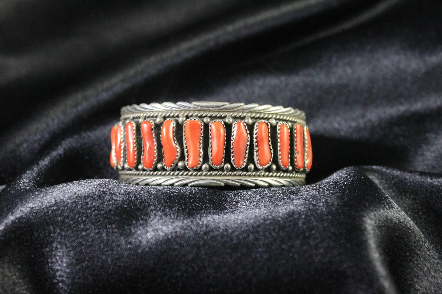 Sterling Silver and 12 Piece Coral Bracelet