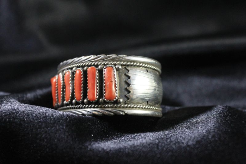 Sterling Silver and 12 Piece Coral Bracelet
