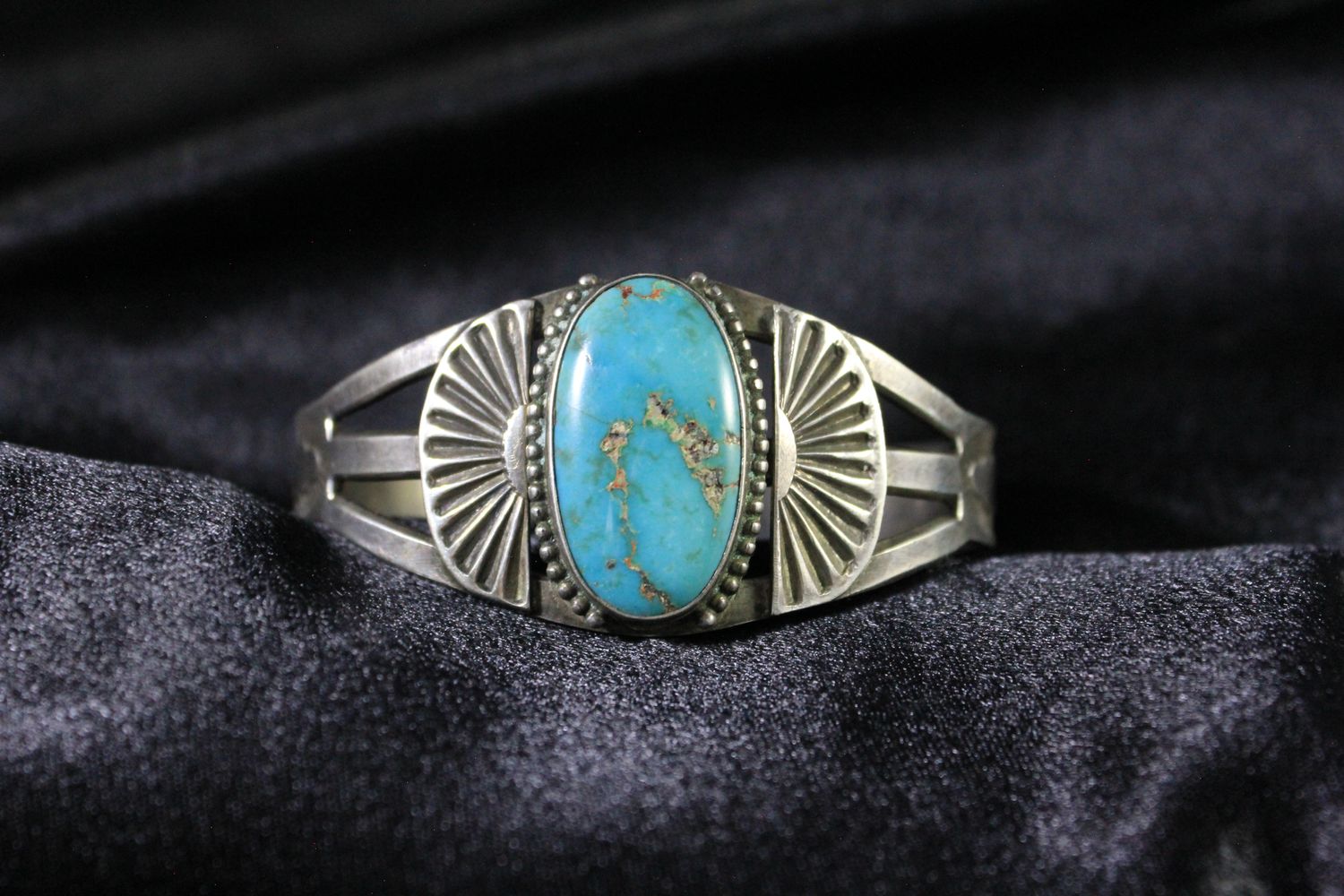 Sterling Silver and Turquoise Intricate Stamped Bracelet
